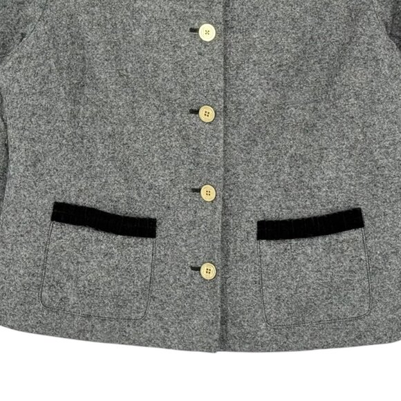 Liz Claiborne Women's Wool Blend Frilled Black Velvet Detail Grey Jacket Size XL - Picture 5 of 10